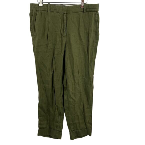 J Crew Womens Linen Trouser 8 Green Cuffed Hem Rhodes Pant - Picture 1 of 7